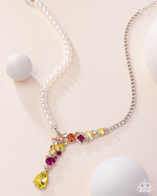 Boisterous Ballet - Yellow, Pink Multicolored Gem, White Pearl Necklace Paparazzi 2025 Convention Exclusive N3519
