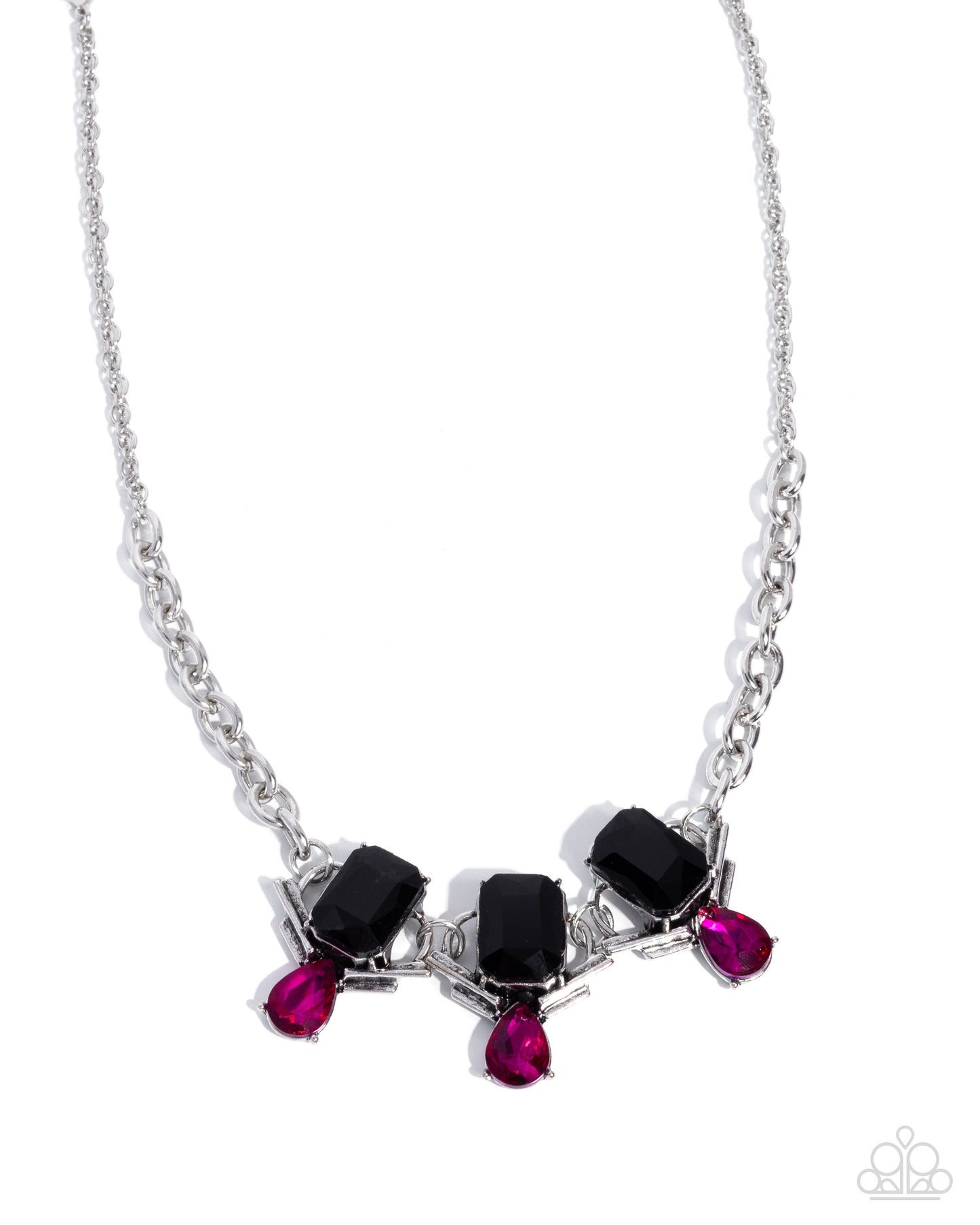 Paparazzi Unpredictable Color - Pink & Black Gem Silver Necklace N3788