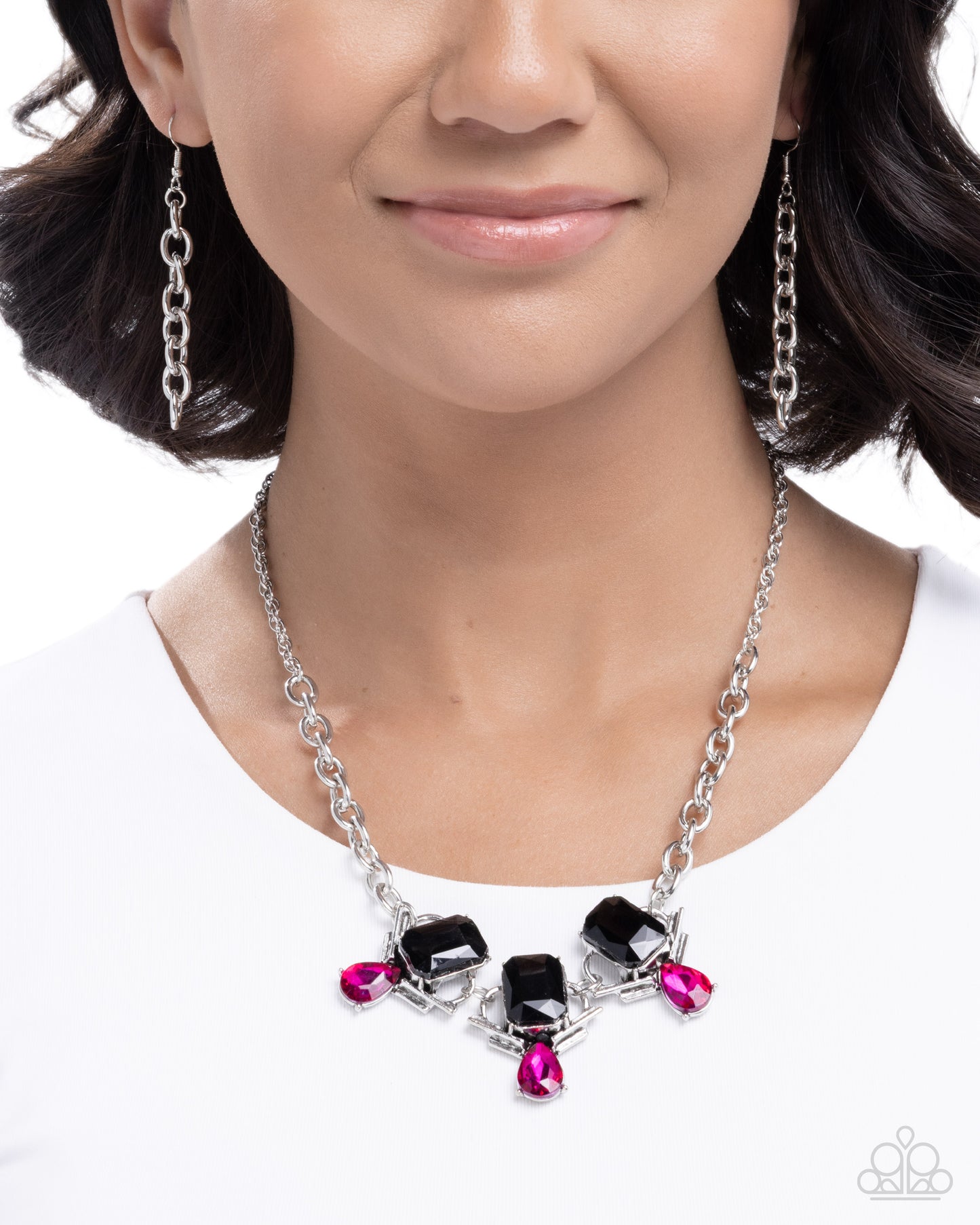 Paparazzi Unpredictable Color - Pink & Black Gem Silver Necklace N3788