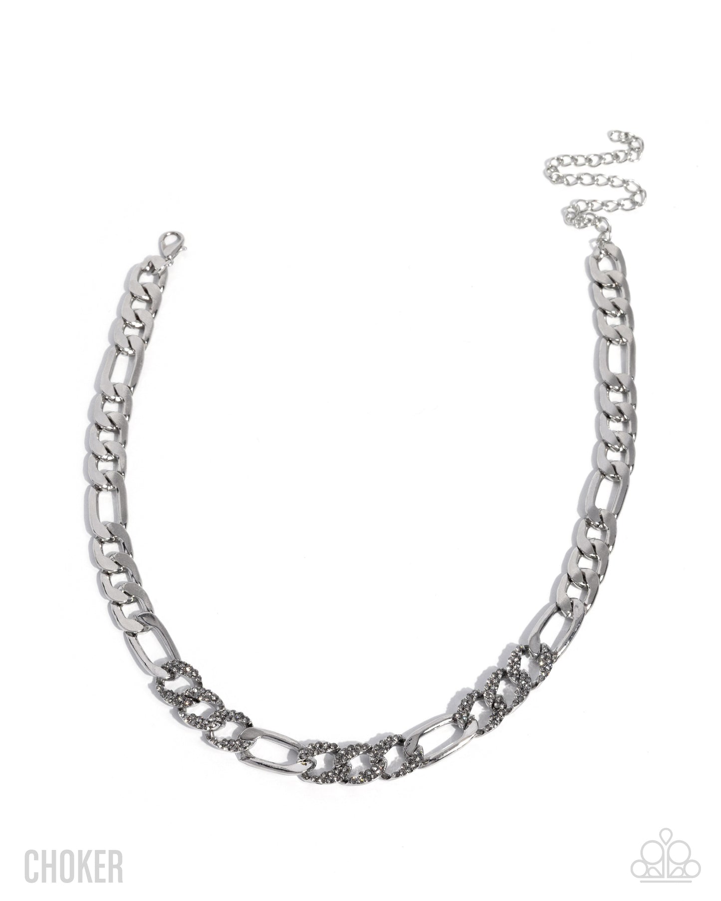 Paparazzi Daring Delight - Silver Curb Chain & White Rhinestone Choker Necklace N3981