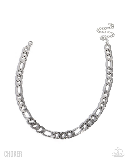 Paparazzi Daring Delight - Silver Curb Chain & White Rhinestone Choker Necklace N3981