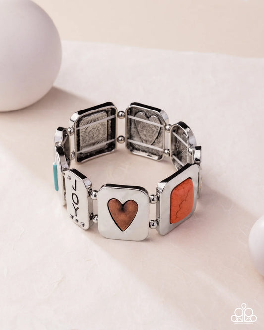 Rustic Refresh - Multi Color Stone Joy Heart Silver Stretch Bracelet Santa Fe Style Paparazzi 2025 Convention Exclusive B2334