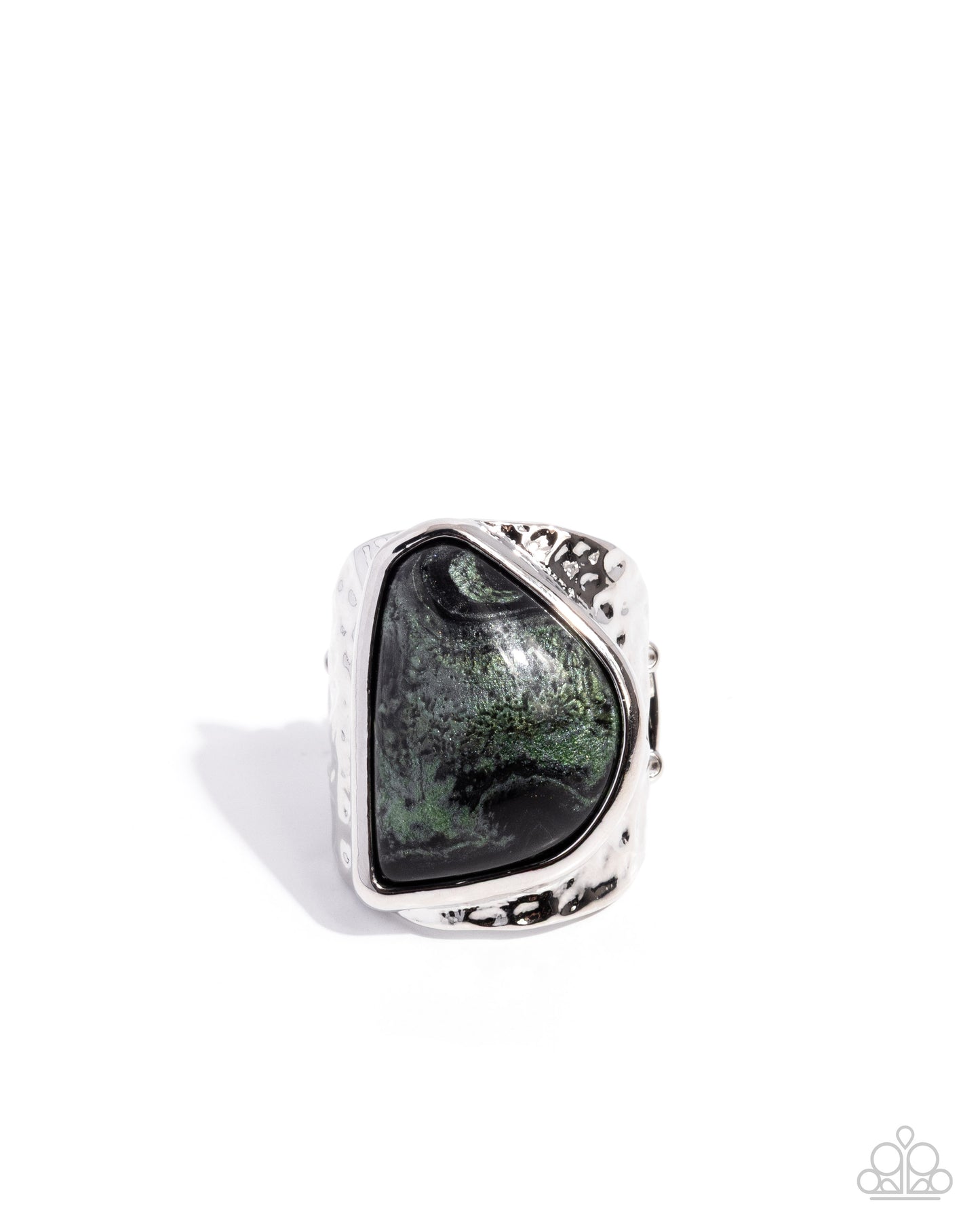 Paparazzi Abstract Accent - Black & Green Marbled Stone Copper Ring