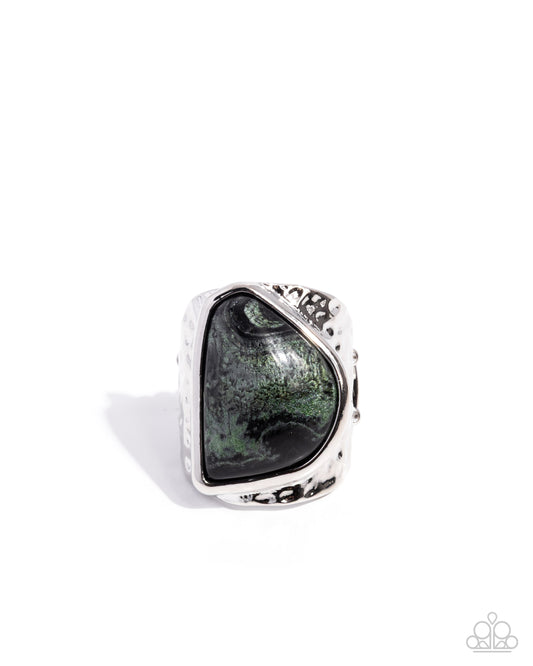 Paparazzi Abstract Accent - Black & Green Marbled Stone Copper Ring