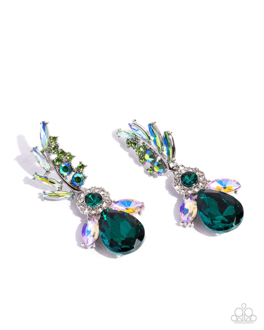 Priceless Pizzazz - Green, Green UV Shimmer & Teardrop Gem Style Earring Paparazzi