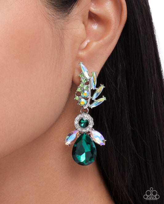 Priceless Pizzazz - Green, Green UV Shimmer & Teardrop Gem Style Earring Paparazzi
