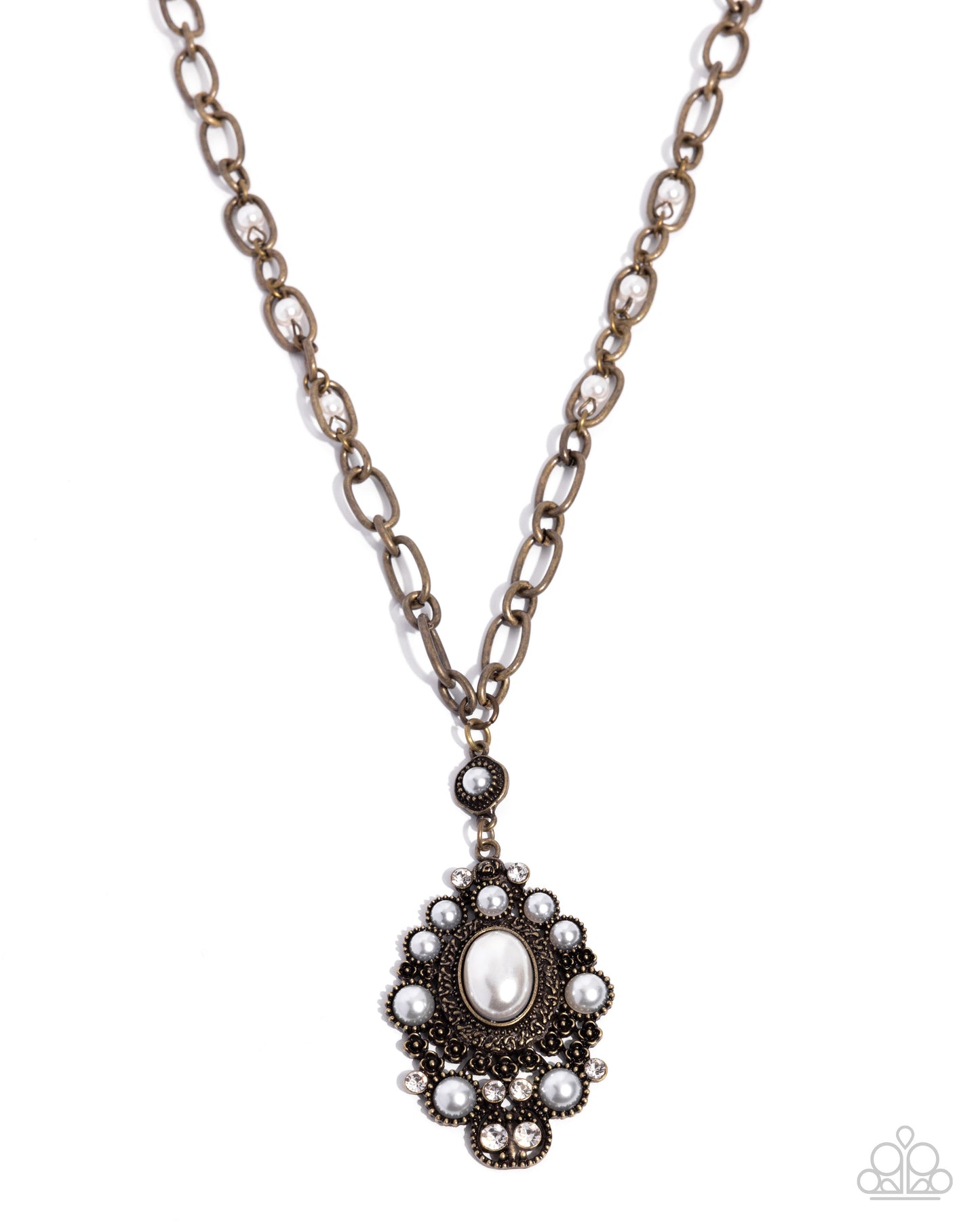 Paparazzi Vintage Selfie - Brass & White Pearl Pendant Necklace Paparazzi