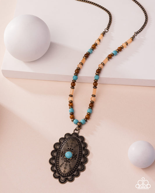 Soulful Stones - Multi Turquoise, Bronze Brown, Light Orange Stone Bead & Brass Necklace Santa Fe Style Paparazzi 2025 Convention Exclusive