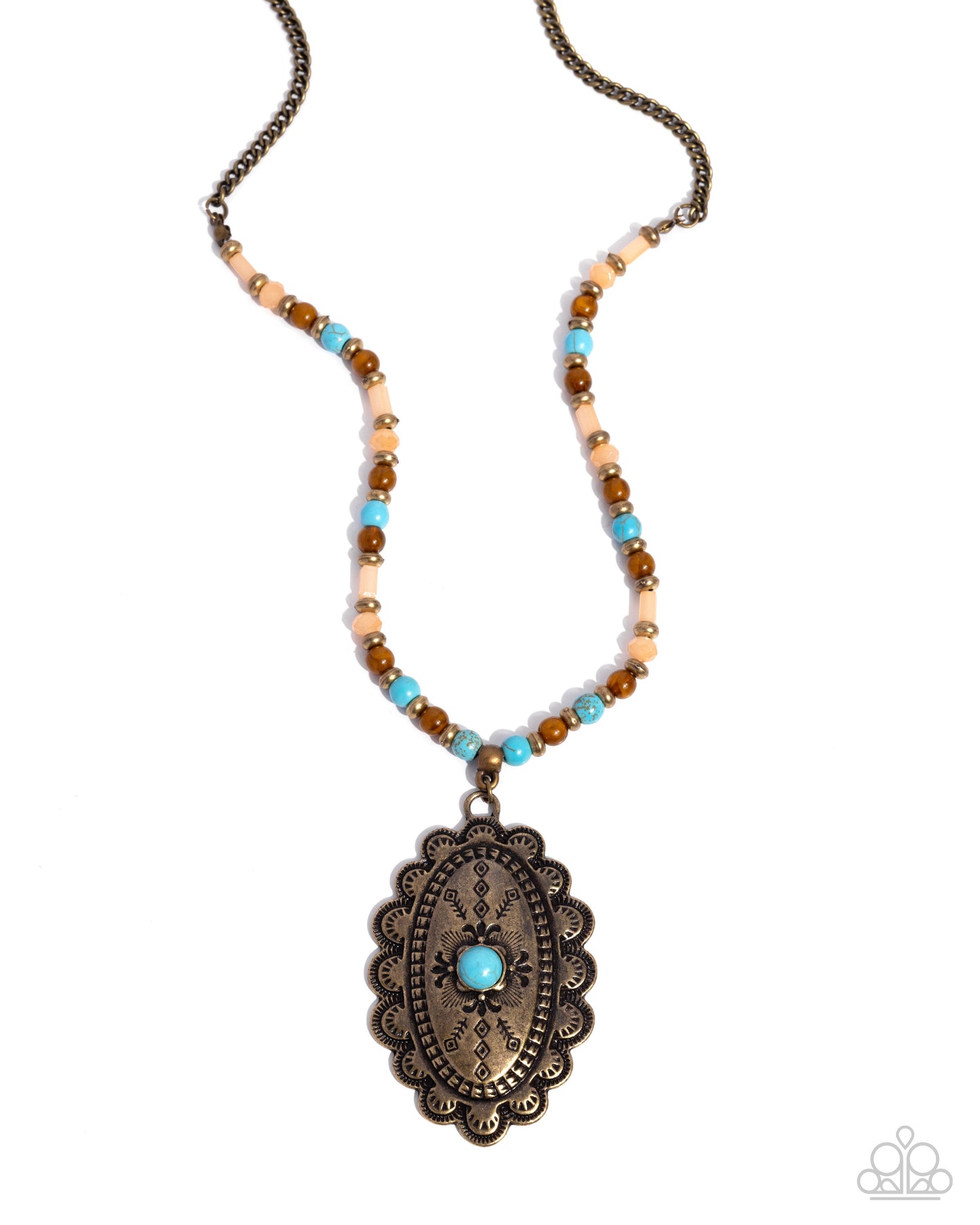Soulful Stones - Multi Turquoise, Bronze Brown, Light Orange Stone Bead & Brass Necklace Santa Fe Style Paparazzi 2025 Convention Exclusive N3516