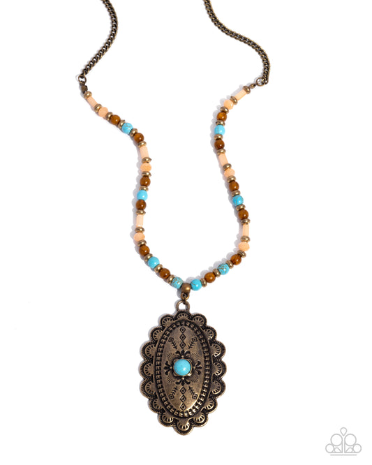 Soulful Stones - Multi Turquoise, Bronze Brown, Light Orange Stone Bead & Brass Necklace Santa Fe Style Paparazzi 2025 Convention Exclusive