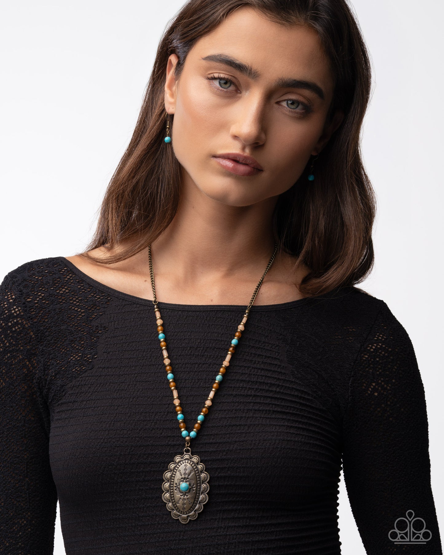 Soulful Stones - Multi Turquoise, Bronze Brown, Light Orange Stone Bead & Brass Necklace Santa Fe Style Paparazzi 2025 Convention Exclusive N3516