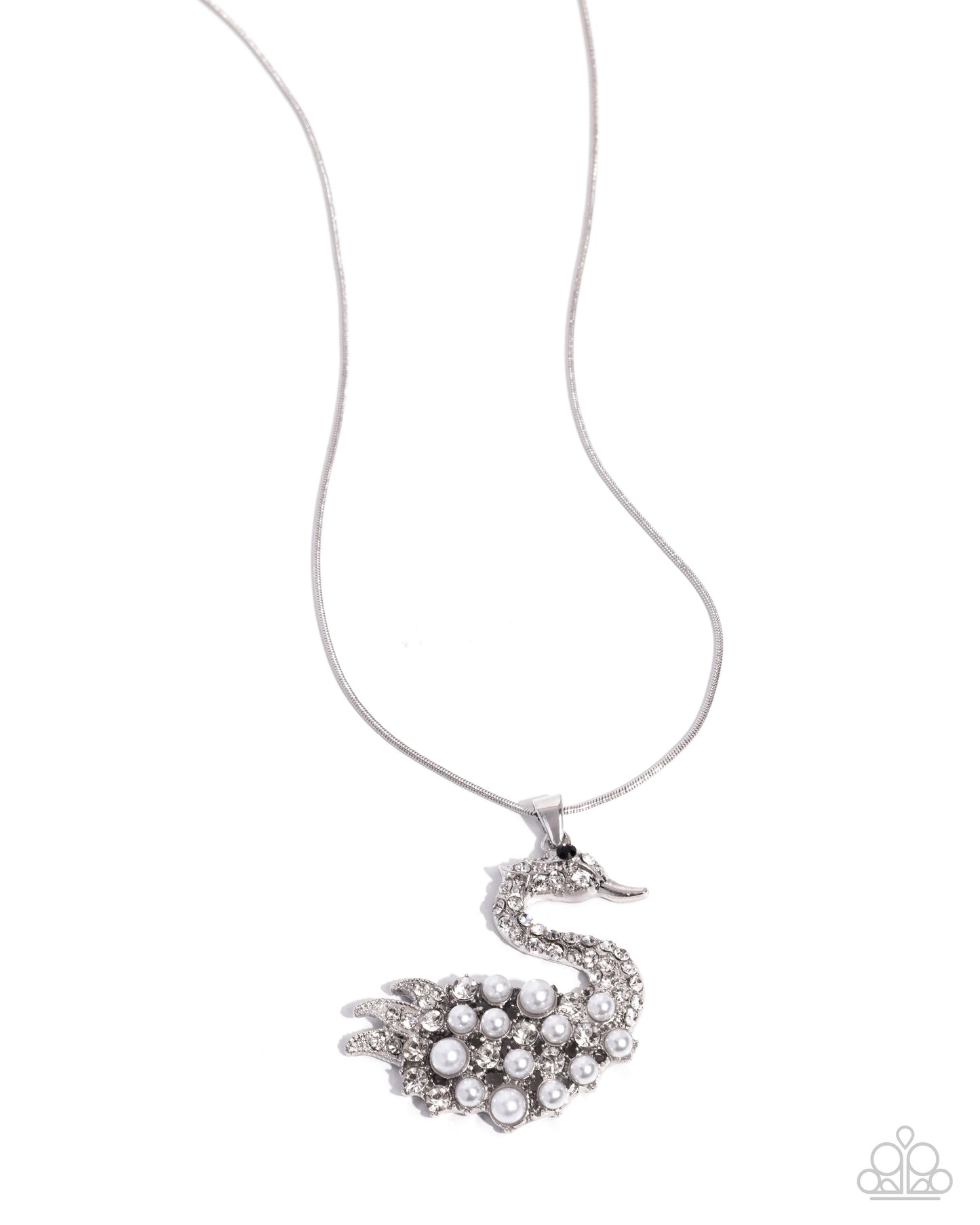 Paparazzi Swan Shimmer - White Rhinestone & Pearl Swan Necklace