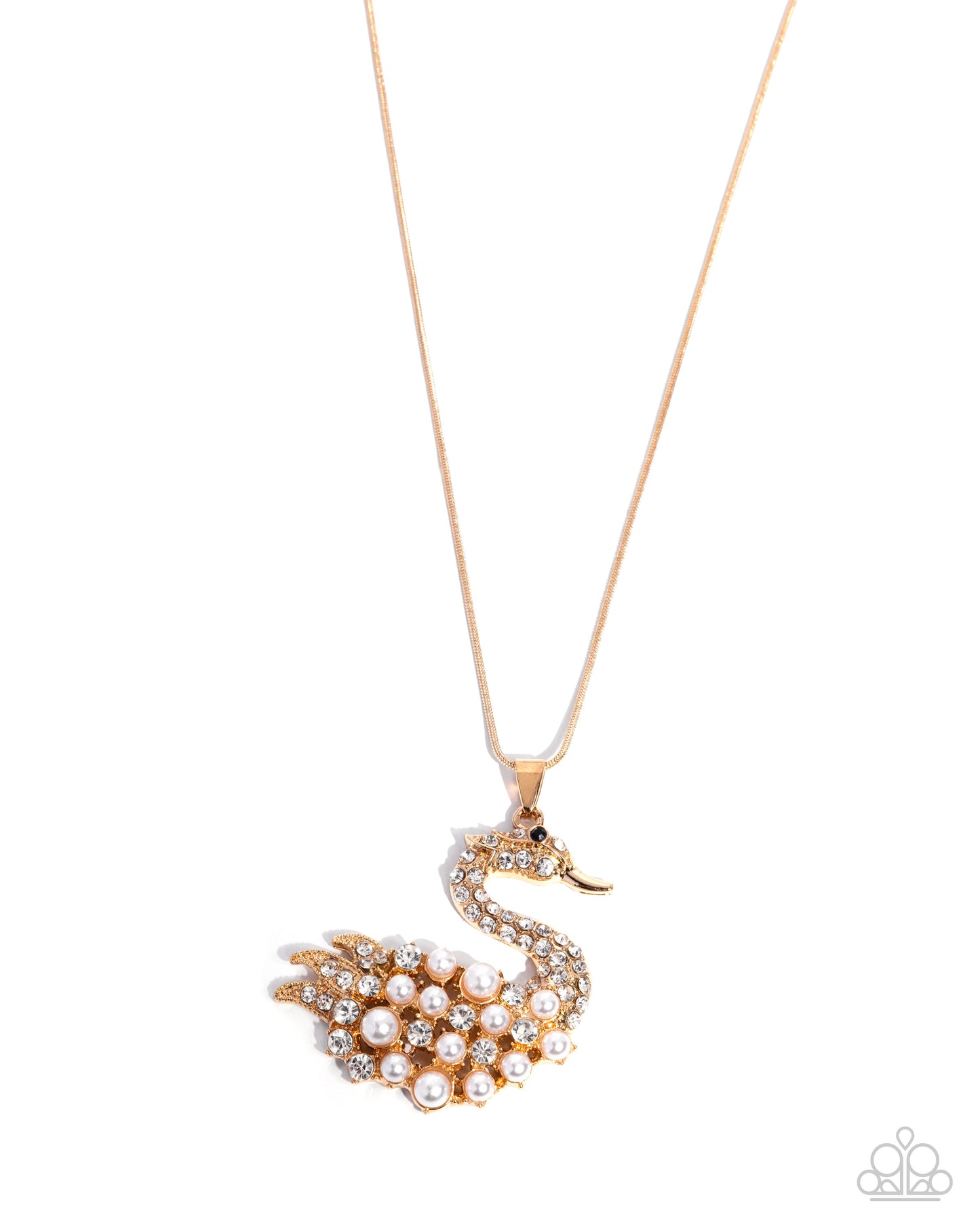 Paparazzi Swan Shimmer - Gold & White Pearl Swan Necklace N3789
