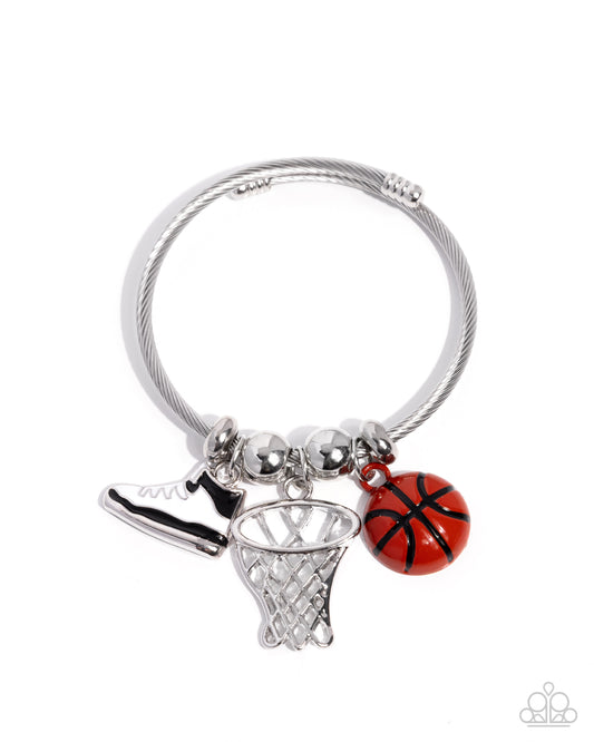 Paparazzi Full Court Advantage - Orange, Black, Silver Basketball Sport Charm Coil Bracelet B0972