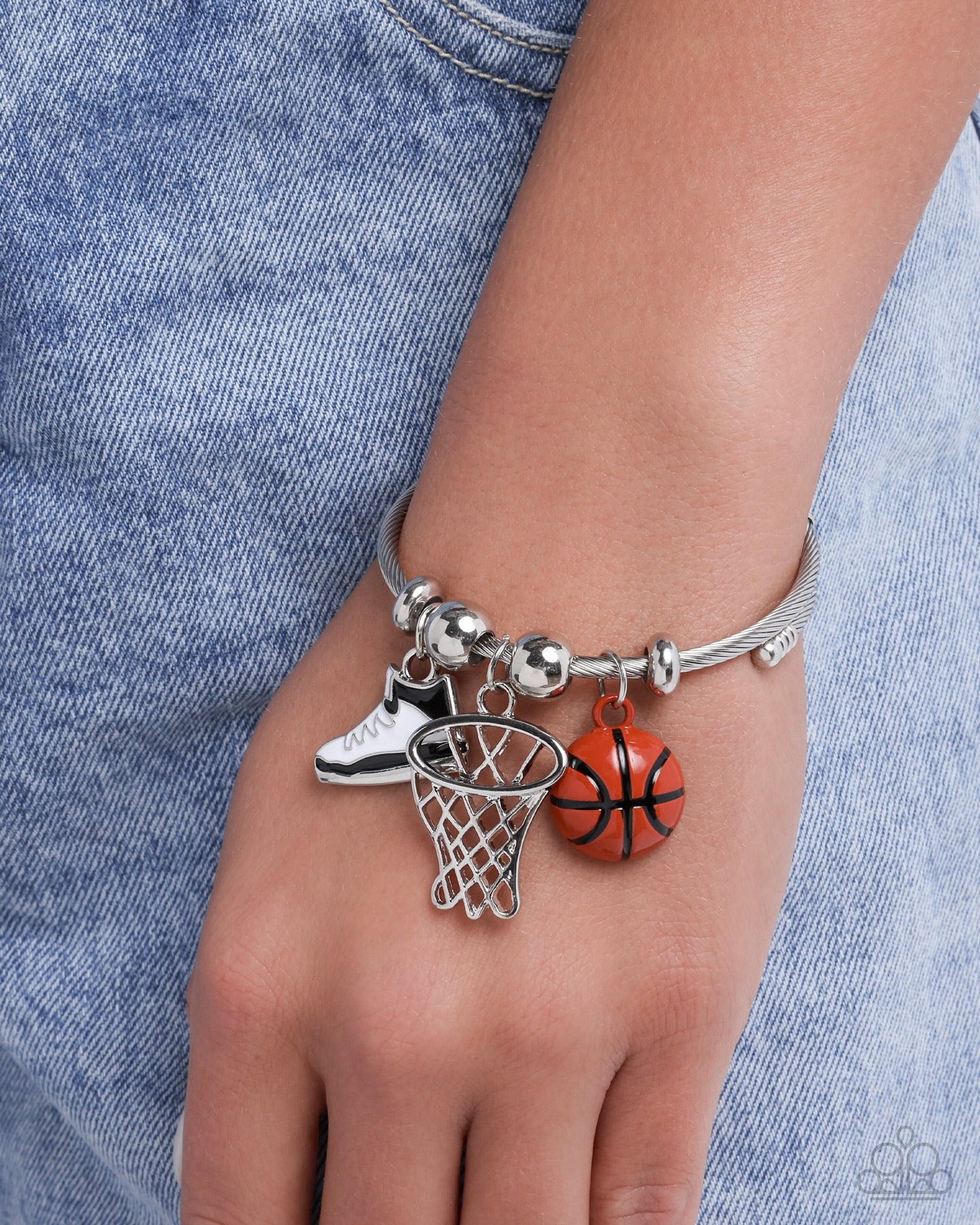 Paparazzi Full Court Advantage - Orange, Black, Silver Basketball Sport Charm Coil Bracelet B0972