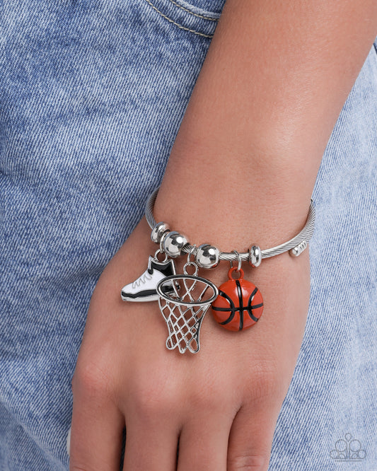 Paparazzi Full Court Advantage - Orange, Black, Silver Basketball Sport Charm Coil Bracelet B0972