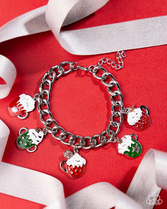 Paparazzi Cup of Christmas Cheer - Multi Red & Green Mugs Of Hot Cocoa Christmas Charm Style Bracelet B2486
