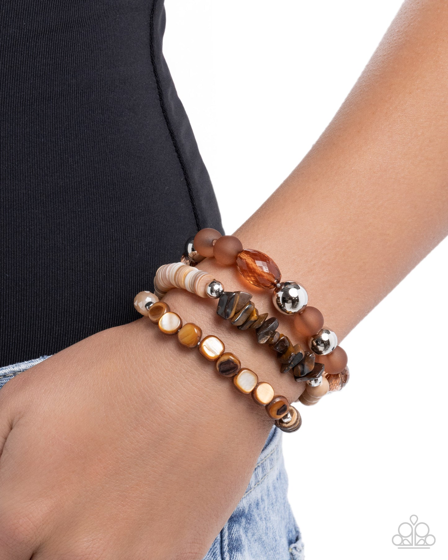 Paparazzi Seasonal Stretch - Brown, Topaz, Tiger' Stone, Cocoon Acrylic Bead Set Of 3 Stretch Bracelet B2062