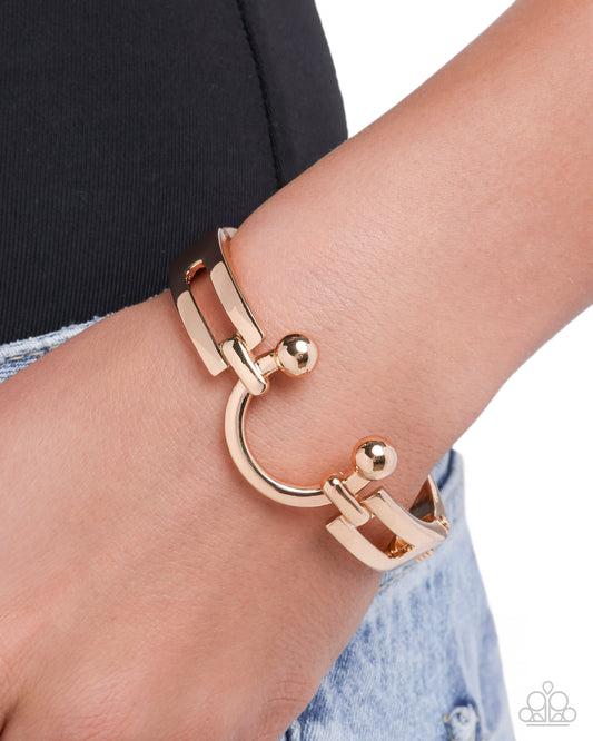 Paparazzi Luminous Latch - Gold High Sheen Barbell Accent Hinge Bracelet
