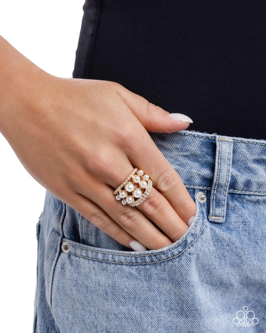 Paparazzi Glossy Gallery - Gold & White Pearl Ring R1219