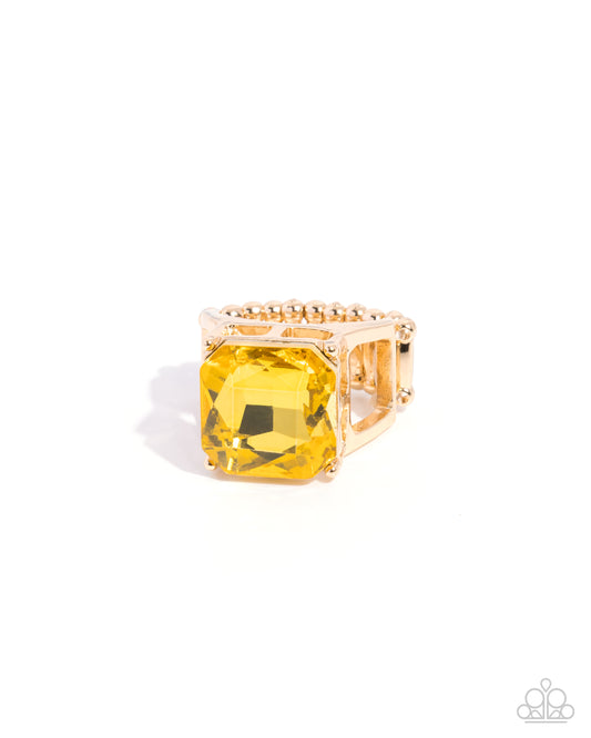 Paparazzi Everlasting Elevation - Yellow Octagonally Cut Gem Gold Frame Ring