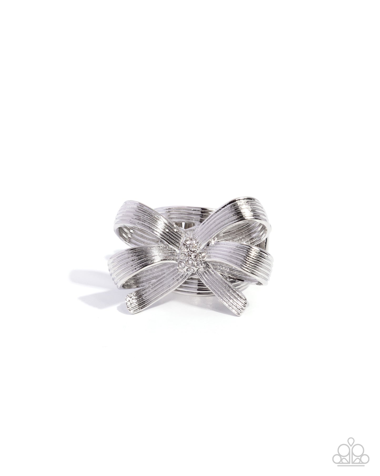 Paparazzi Gathered Glam - Silver Ribbon & White Rhinestone Ring
