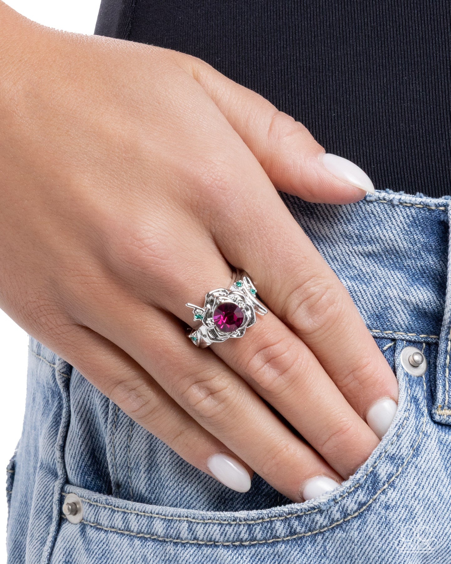 Paparazzi Refined Revival - Pink Fuchsia Rhinestone Flower Ring R1323