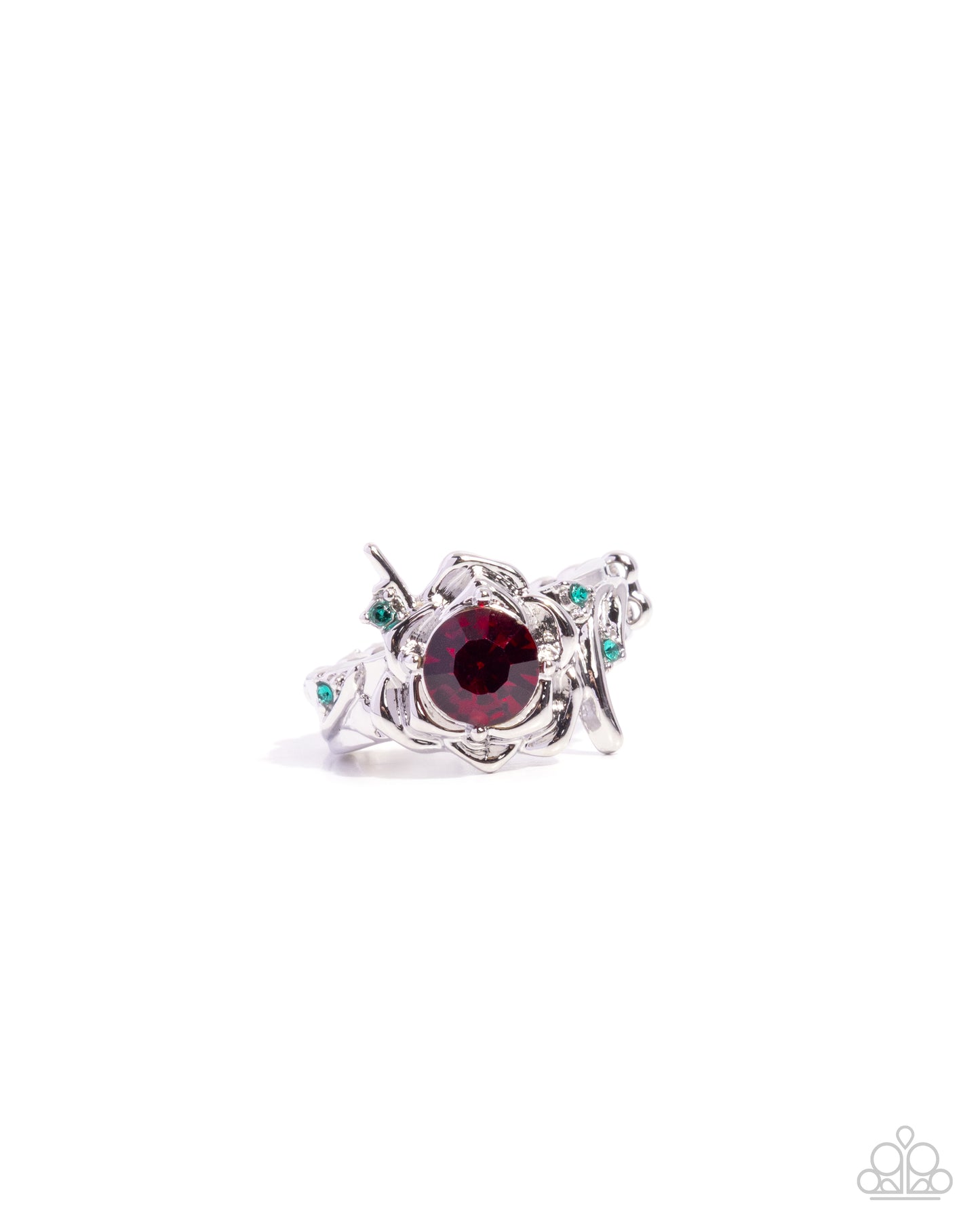 Paparazzi Refined Revival - Red Rhinestone Silver Flower Ring R1305