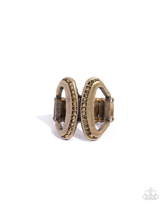 Confident Curves - Brass & Aurum Rhinestone Antiqued Ring Paparazzi R1144