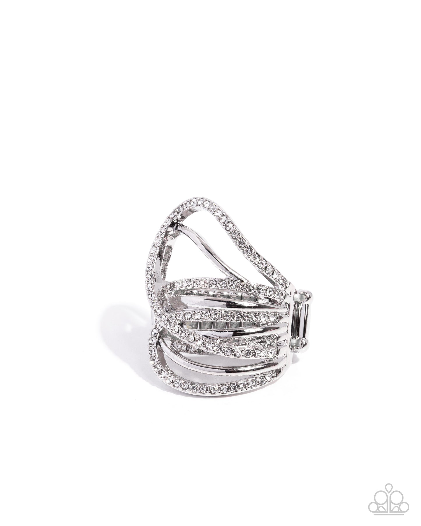 Paparazzi Abstract Adoration - White Glittery Rhinestone Silver Ring