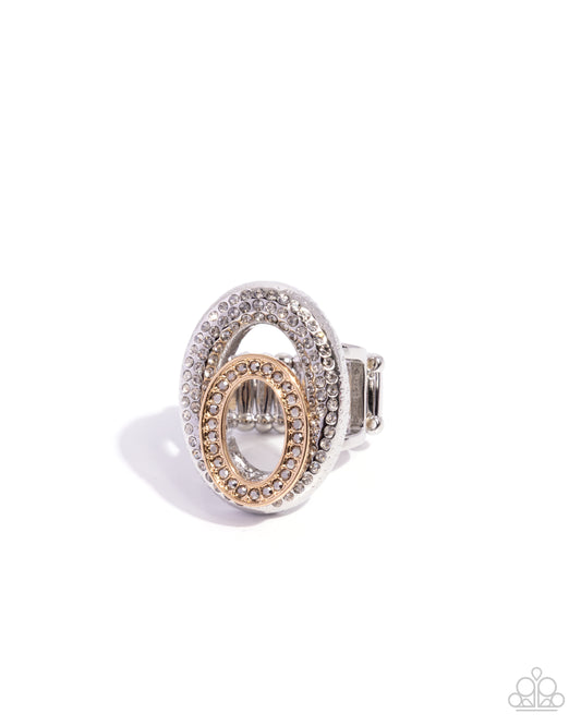 Optical Overlay - Silver, Gold, Smoky & Hematite Rhinestone Ring Paparazzi R1148