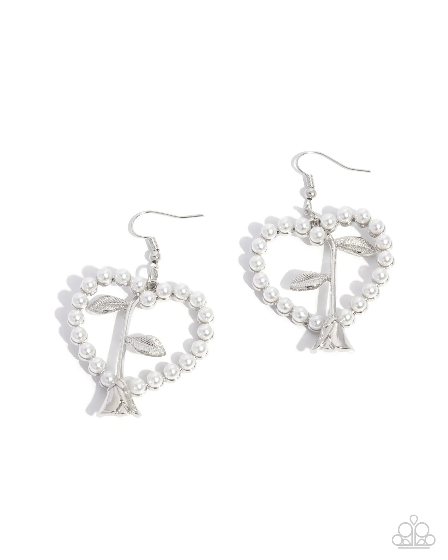 Paparazzi Feminine Fame - White Pearl Silver Heart Earrings E3135