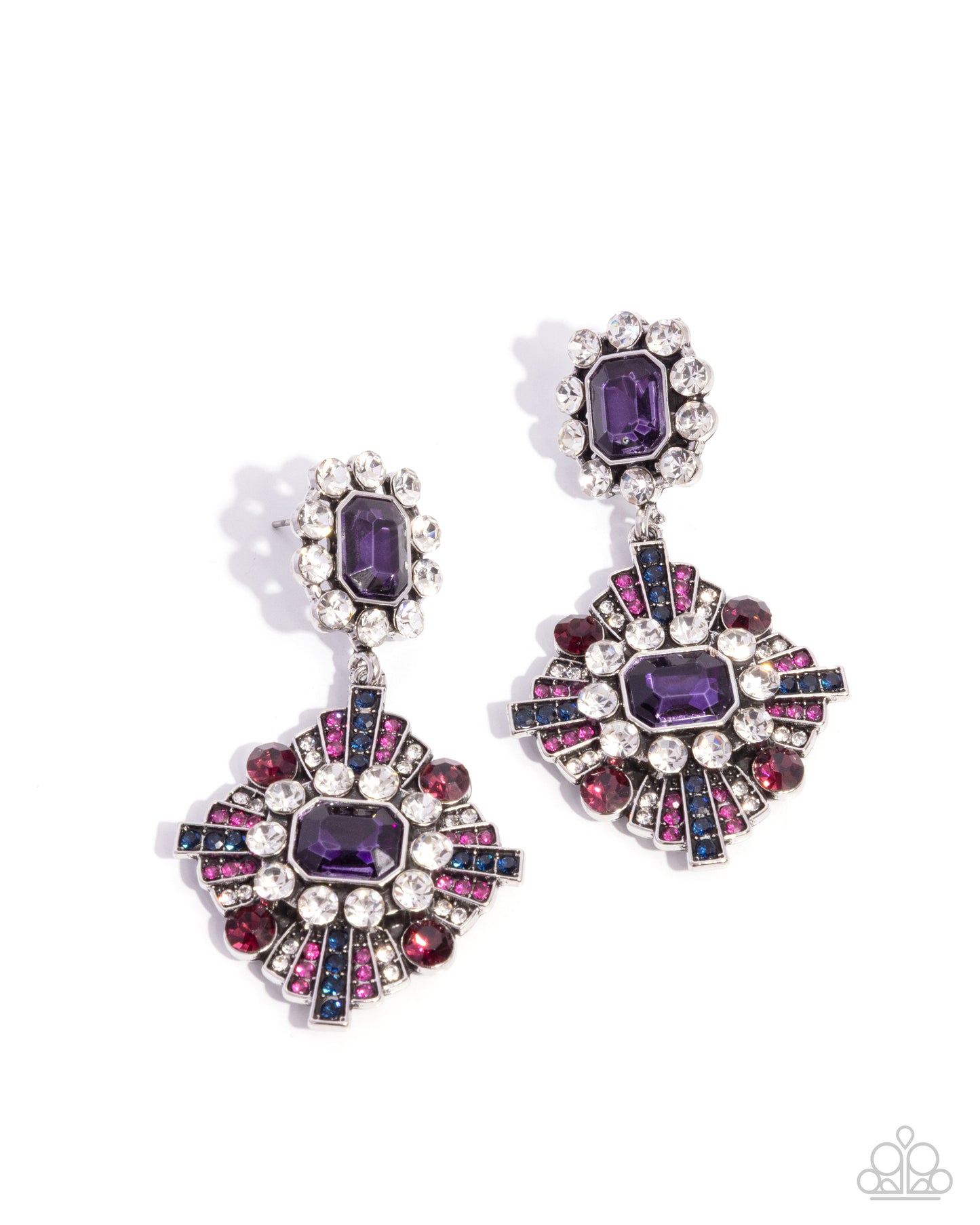 Paparazzi Creative Chic - Purple, Fuchsia, White, Blue Montana Rhinestone & Amethyst Gem Floral Post Earring E3325