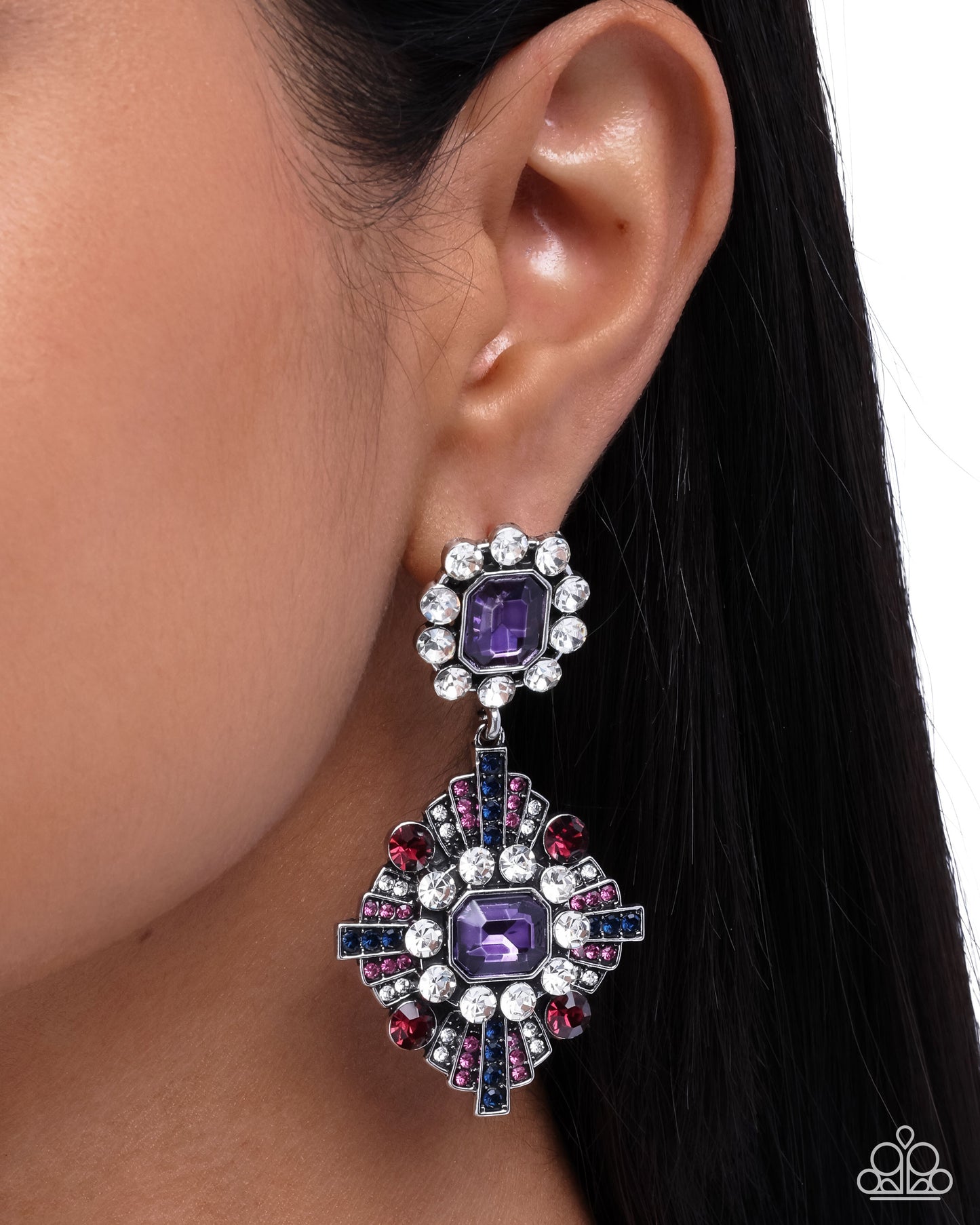 Paparazzi Creative Chic - Purple, Fuchsia, White, Blue Montana Rhinestone & Amethyst Gem Floral Post Earring E3325