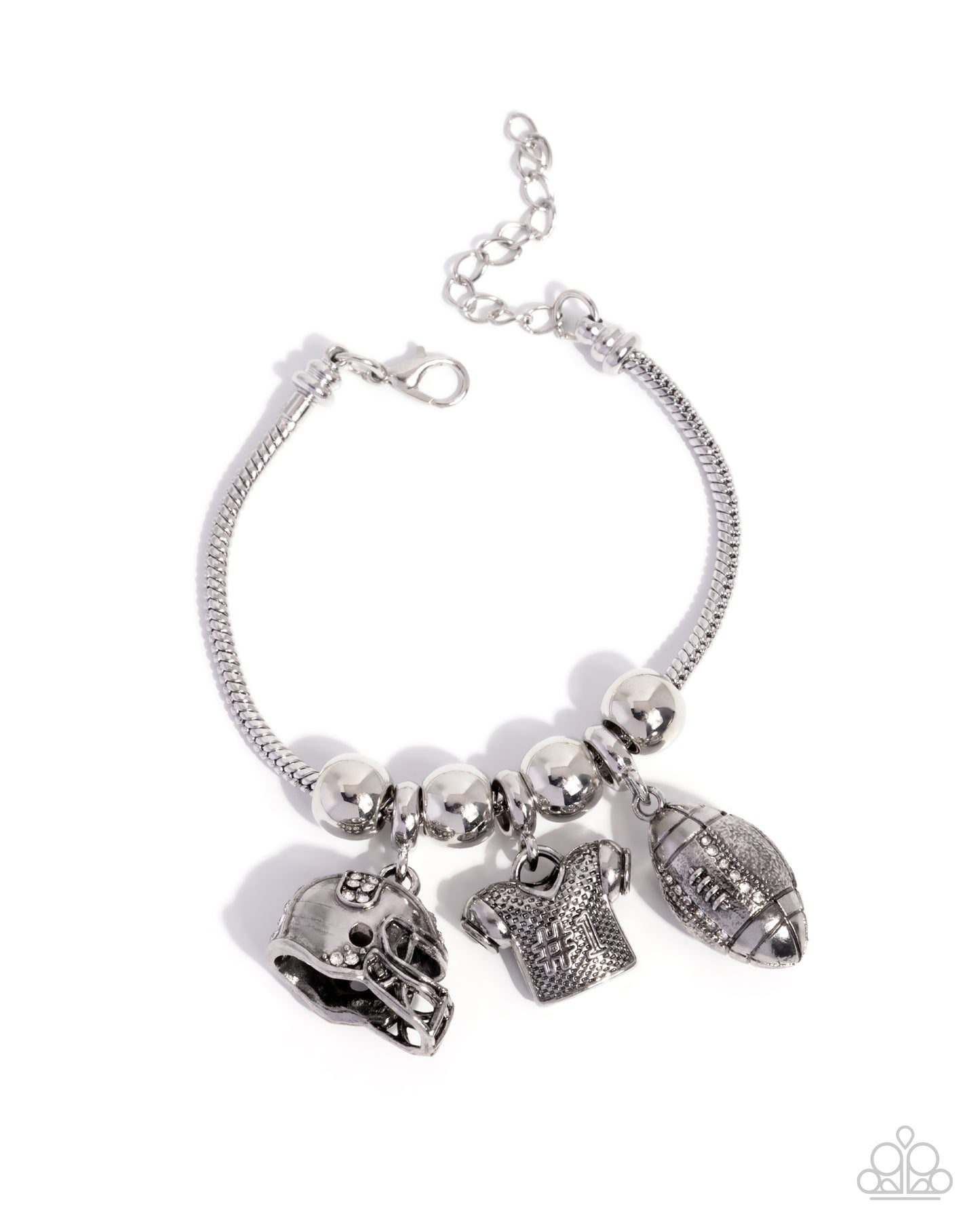 Part of the Team - White & Silver Football Sport Charm Bracelet Paparazzi