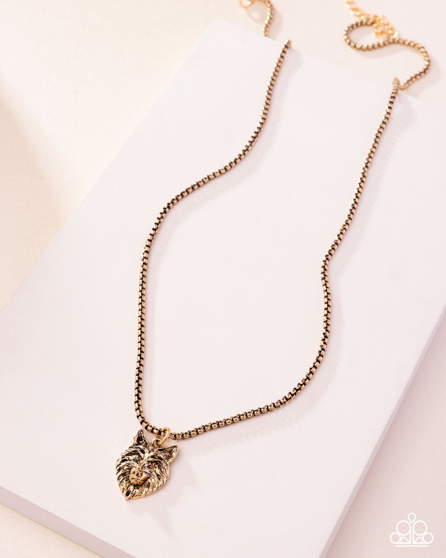 Alphas Call - Gold Wolf's Head Urban Box Chain Necklace Paparazzi 2025 Convention Exclusive N3506