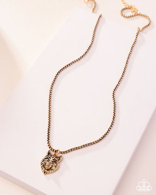 Alphas Call - Gold Wolf's Head Urban Box Chain Necklace Paparazzi 2025 Convention Exclusive N3506