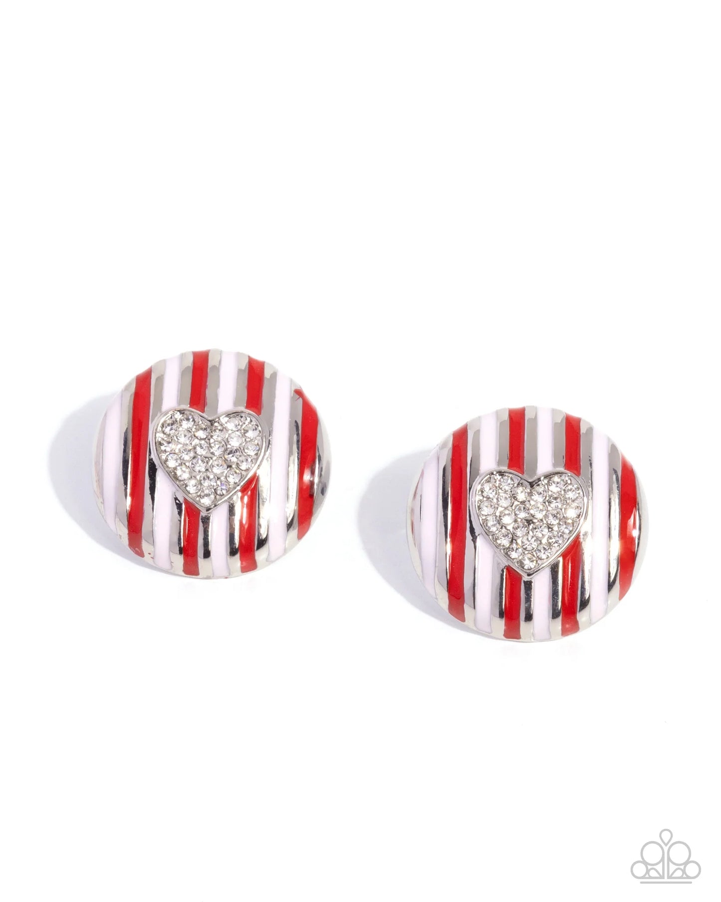 Paparazzi Smitten Stripes - Multi Red Pink White Heart Post Earrings E3294