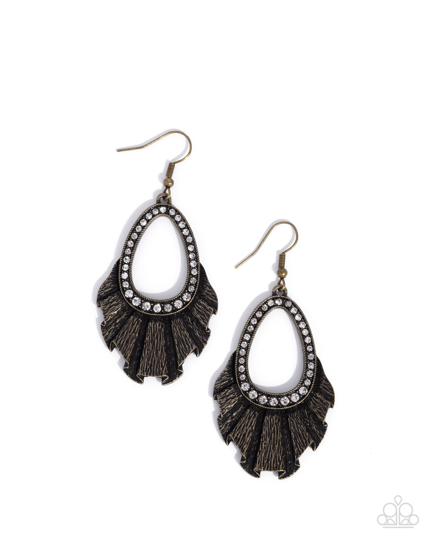 Paparazzi Crimped Coworker - Brass Crimped Bar White Rhinestone Teardrop Earring E3298
