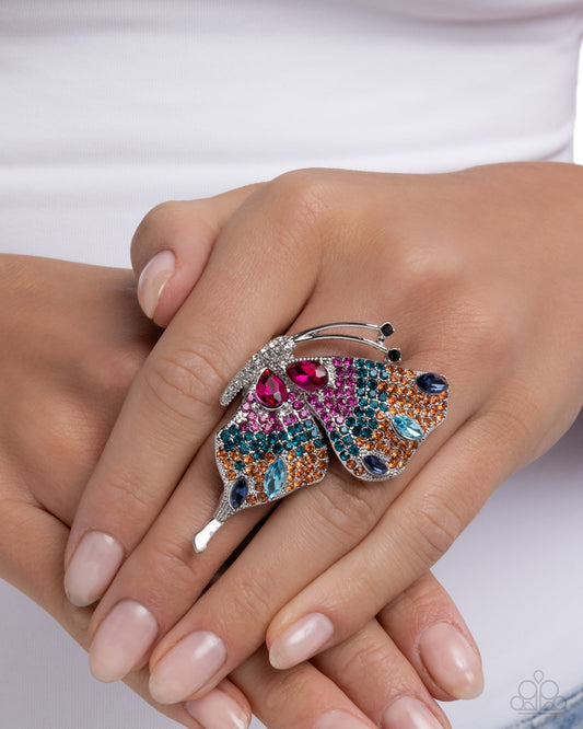 Paparazzi Fantastical Flutter - Orange, Multicolored Rhinestone Butterfly Wing Ring