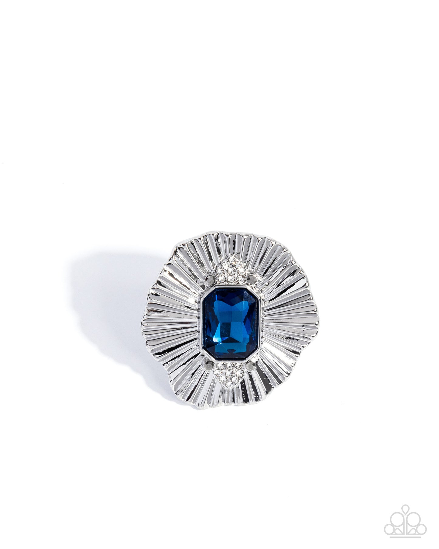 Paparazzi Sunburst Siren - Blue Gem Crimped Silver Ring R1327