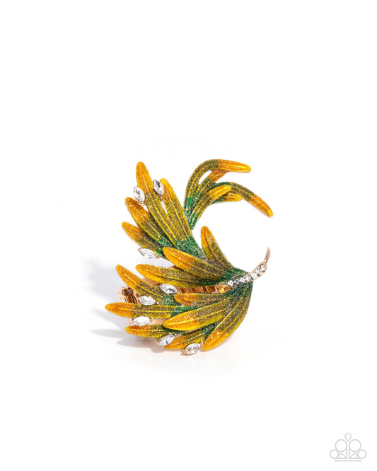 Paparazzi Fantastical Feather - Yellow, Green Mixed Gold Petal & Gold Petals Oversized Ring R1291