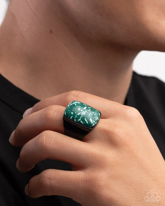 Crowd Pleasing Color - Green Stone Black Urban Ring Paparazzi 2025 Convention Exclusive R1101