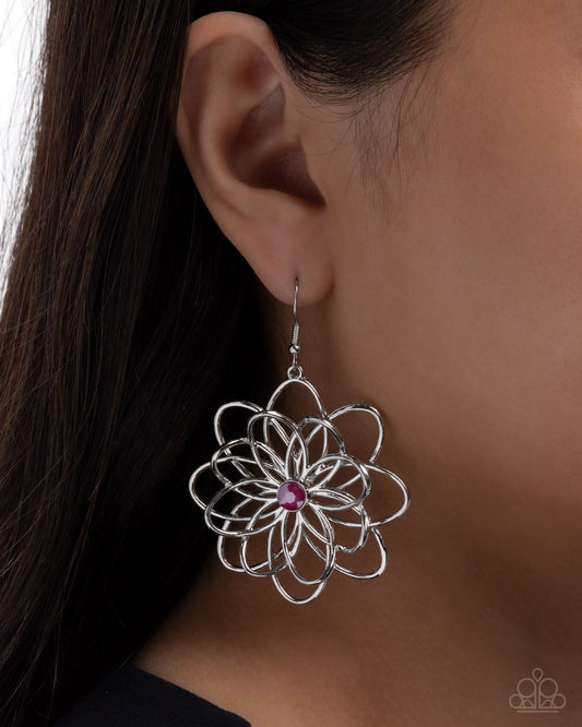 Malibu Mode - Pink Rhinestone Center Silver Flower Earring Paparazzi