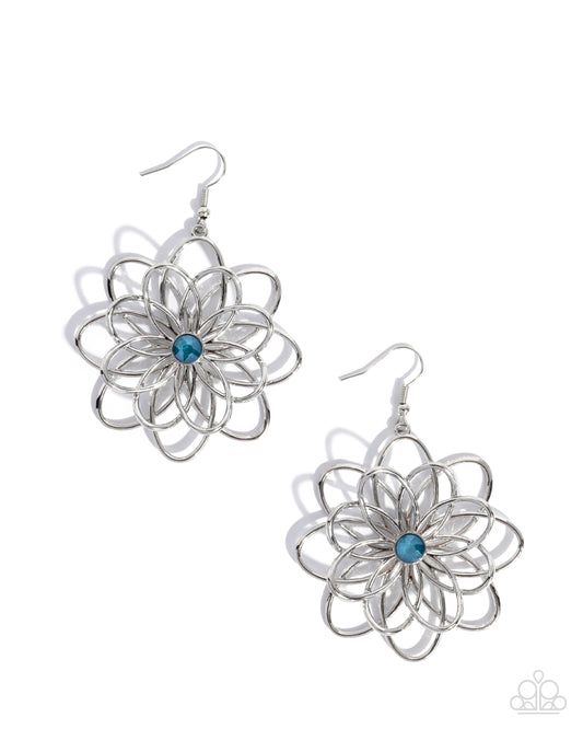 Paparazzi Malibu Mode - Blue Rhinestone Silver Flower Earring E0774