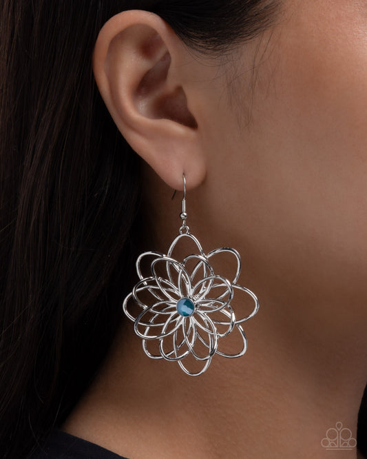 Paparazzi Malibu Mode - Blue Rhinestone Silver Flower Earring E0774