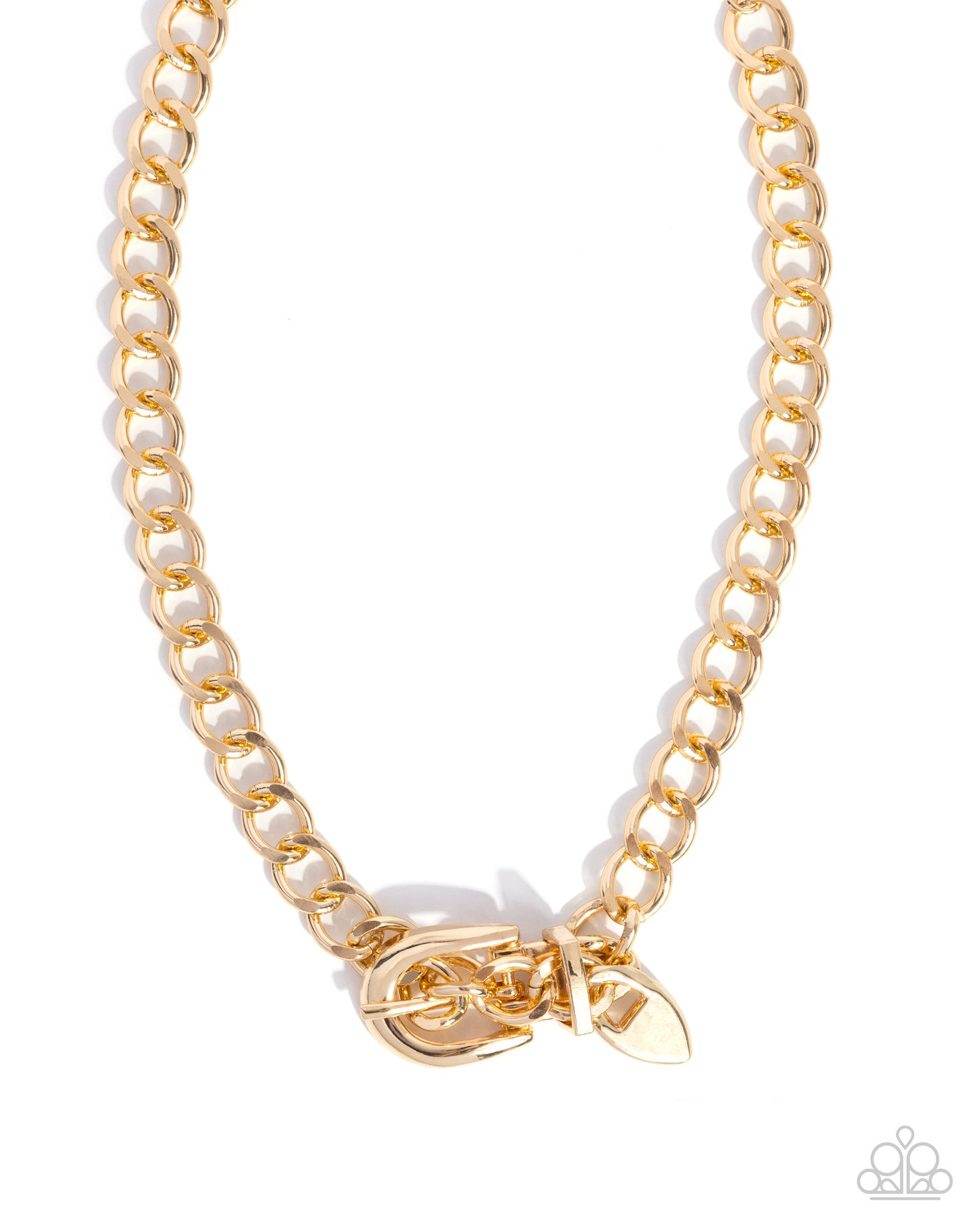 Paparazzi Bold Buckle - Gold Curb Chain Western Inspired Buckle Santa Fe Style Necklace