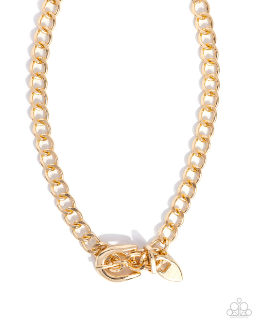 Paparazzi Bold Buckle - Gold Curb Chain Western Inspired Buckle Santa Fe Style Necklace