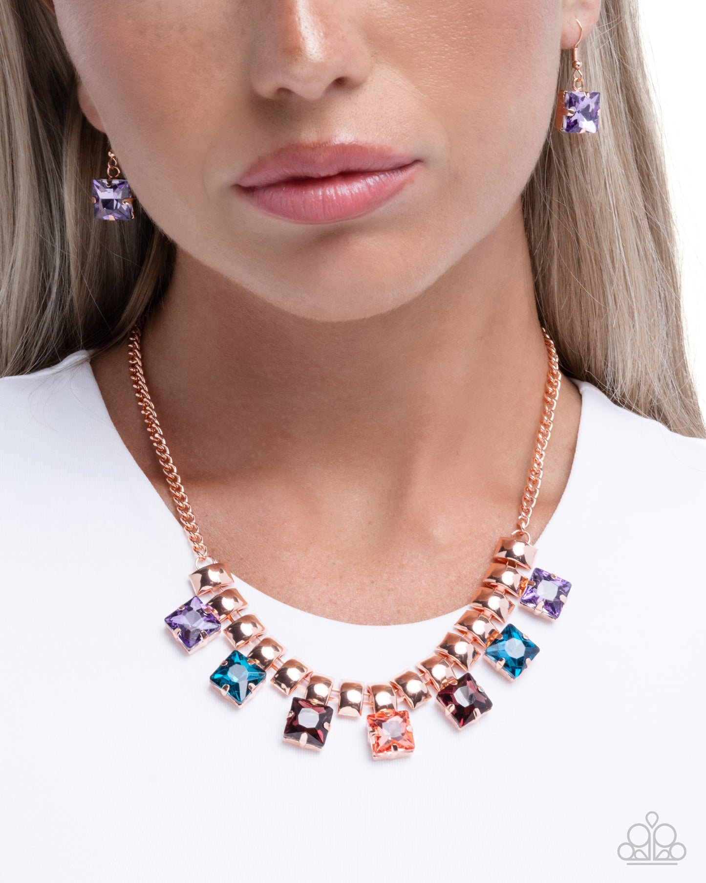 Paparazzi Glimpse of Grunge - Copper - Shiny Copper & Multicolored Gem Necklace N3982