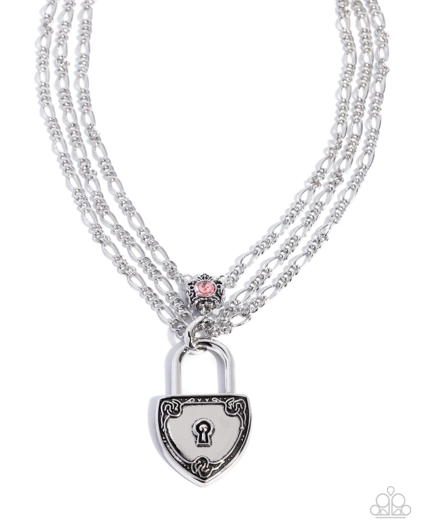 Paparazzi LOCK Show - Pink Light Rose Rhinestone & Silver Singapore Multi Layered Chain Necklace